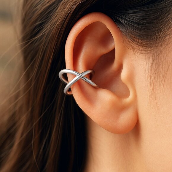 Rhodium Infinity Ear Cuff – No Piercing, Hypoallergenic & Modern Design - Picture 2 of 2